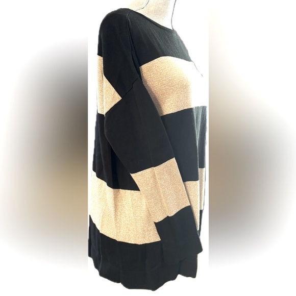 RALPH LAUREN CHAPS Black & Metallic Gold Sweater roomy tunic wide sleeve L Excel - Picture 4 of 6